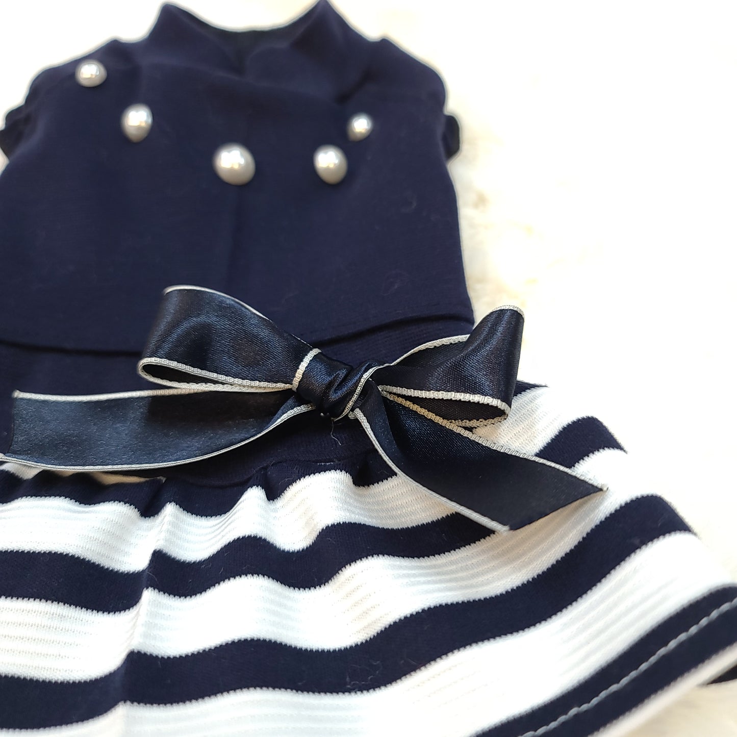 Pearls Bows Striped Party Dress