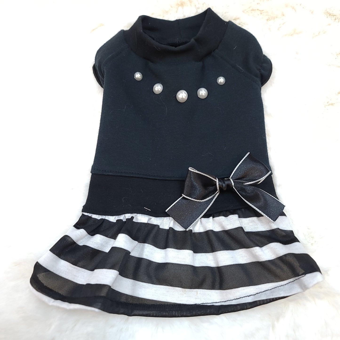 Pearls Bows Striped Party Dress