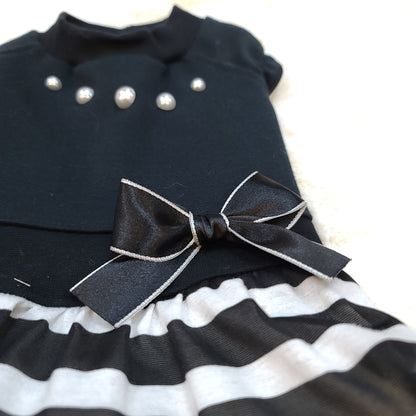 Pearls Bows Striped Party Dress