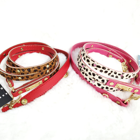 Genuine Leather Swarovski Crystal Leopard Leash