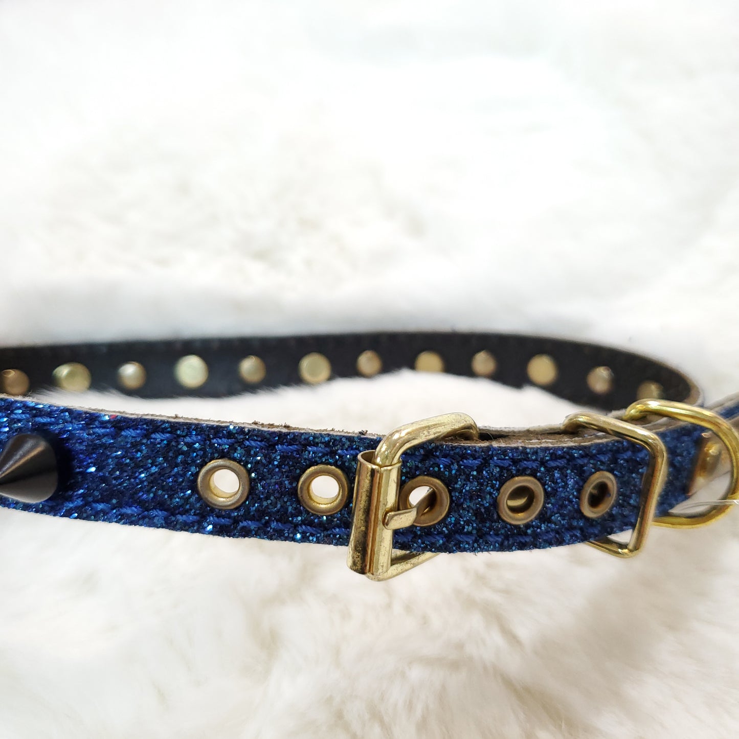 Genuine Leather Swarovski Crystal Glitter Spike Collar