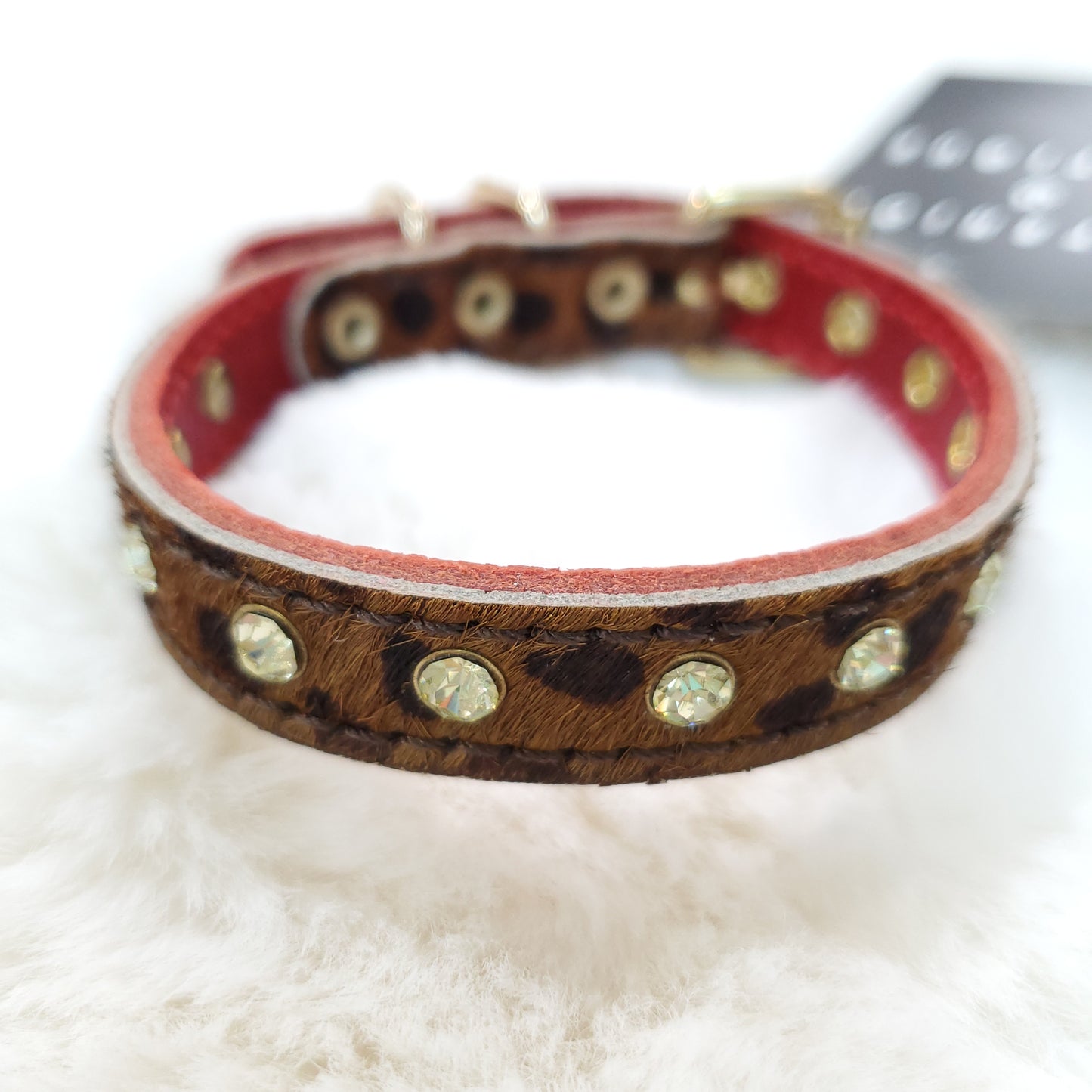 Genuine Leather Swarovski Crystal Leopard Collar