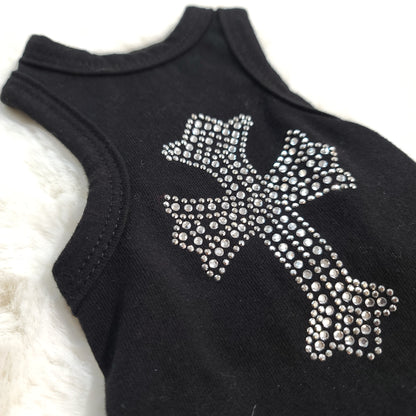 Crystal Cross Tank Black