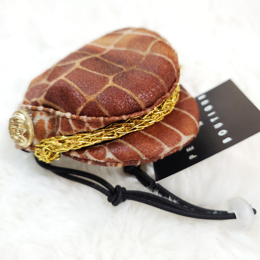 Crocodile Print Flat Cap with luxury gold chain