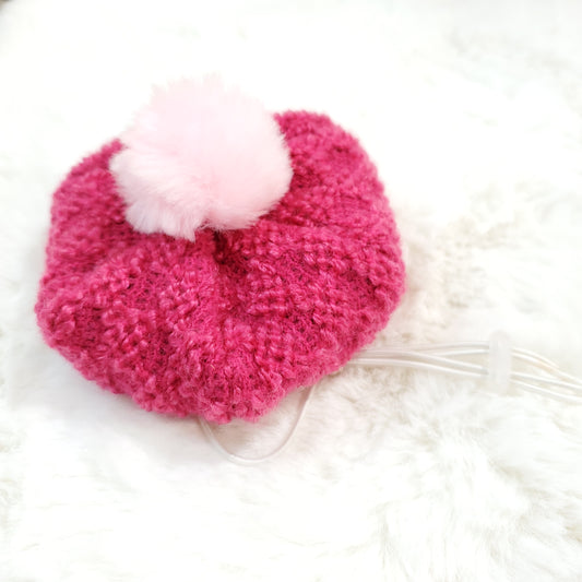 Tweed Pom Pom Fucshia Hat