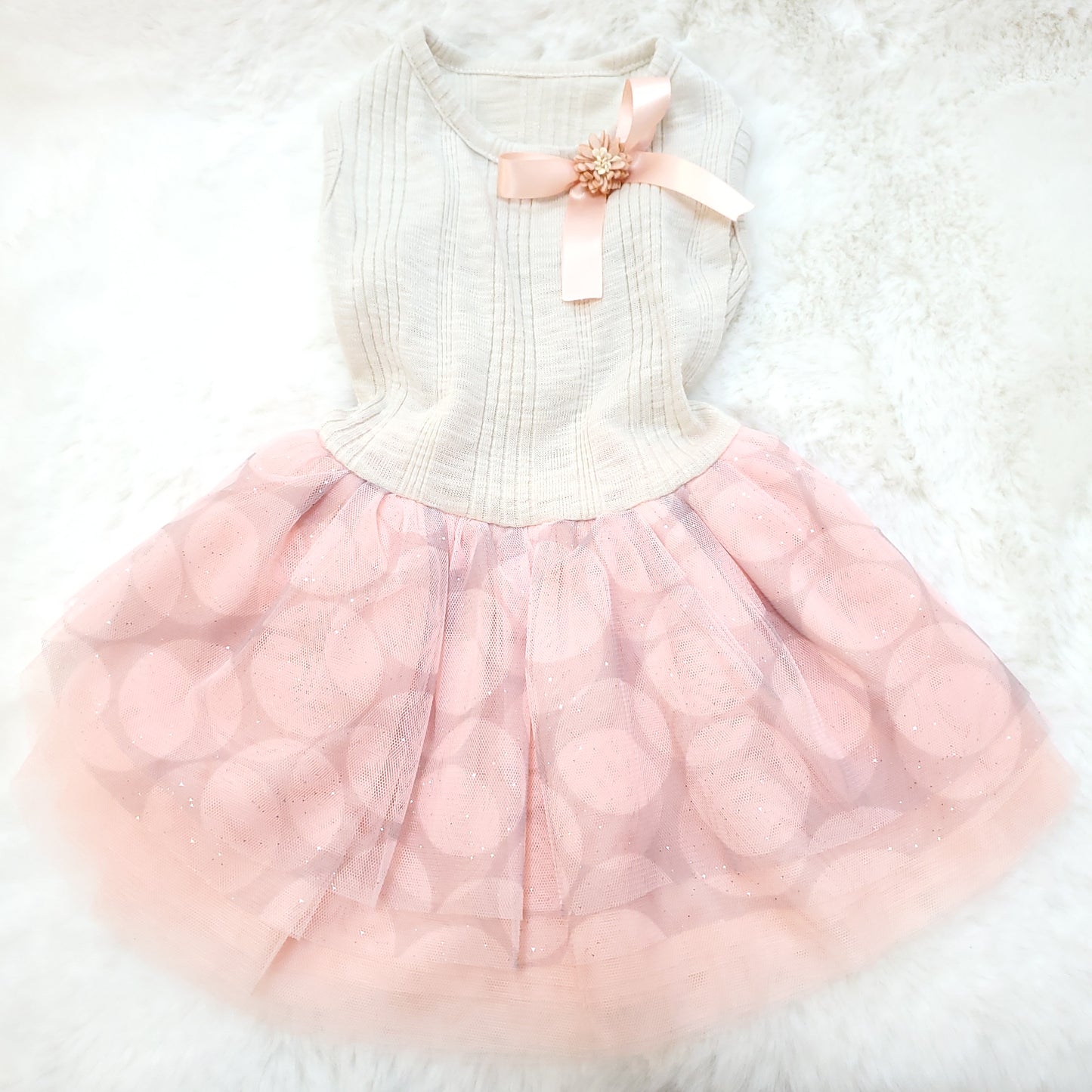 Sparkly Dot Tulle Dress - Oatmeal