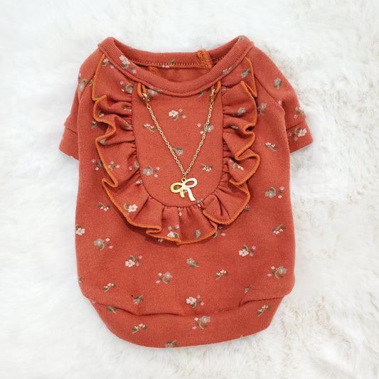 [Clearance] Burnt Orange Floral w/Necklace Shirt