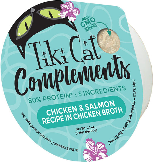 Tiki Cat Wet Cat Food Complements Chicken & Salmon Recipe in Chicken Broth 2.1oz