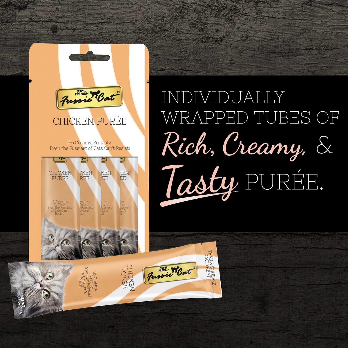 Fussie Cat Chicken Puree Lickable Cat Treats (0.5oz *4pk)