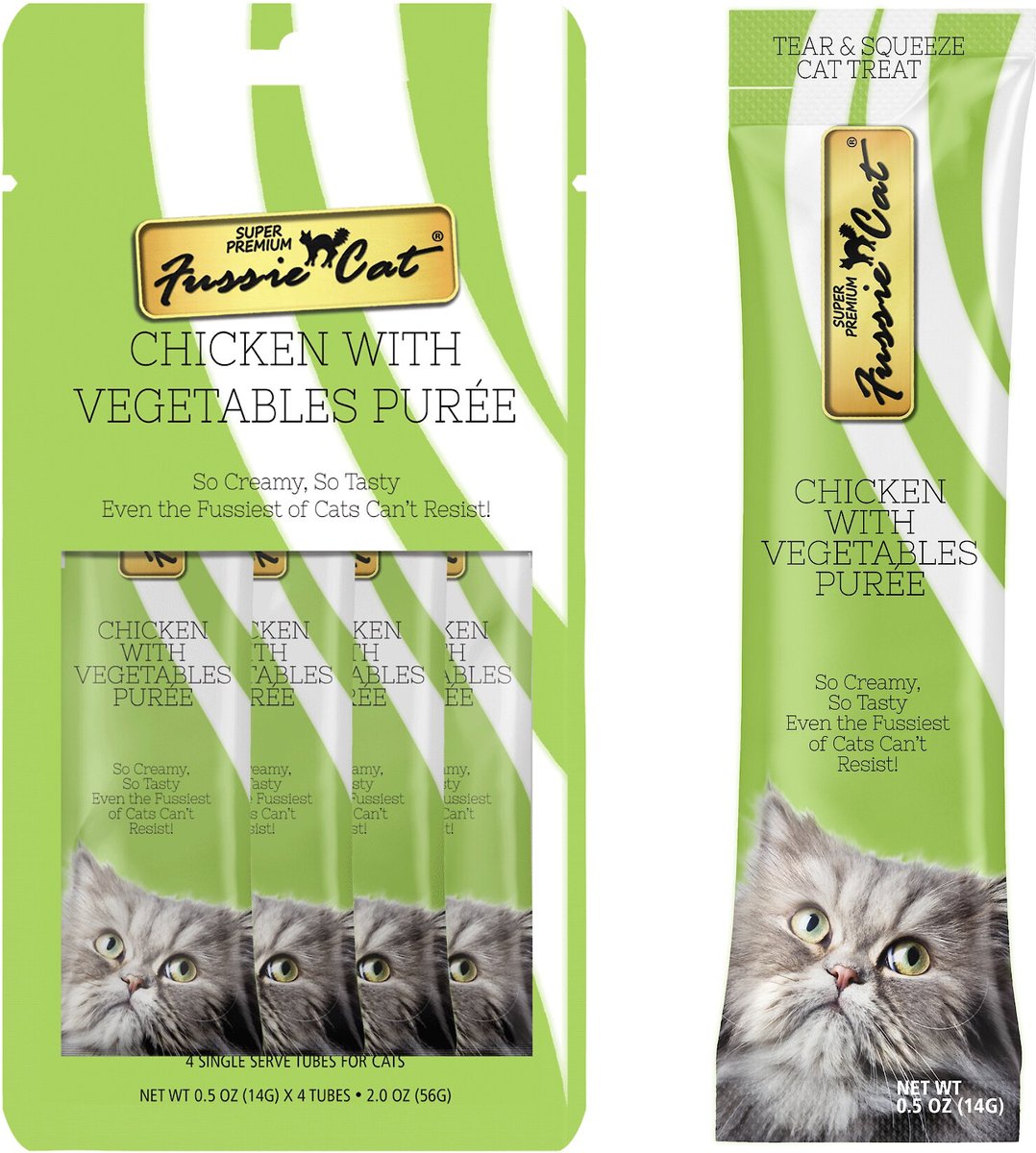 Fussie Cat Chicken with Vegetables Puree Lickable Cat Treats (0.5oz *4pk)