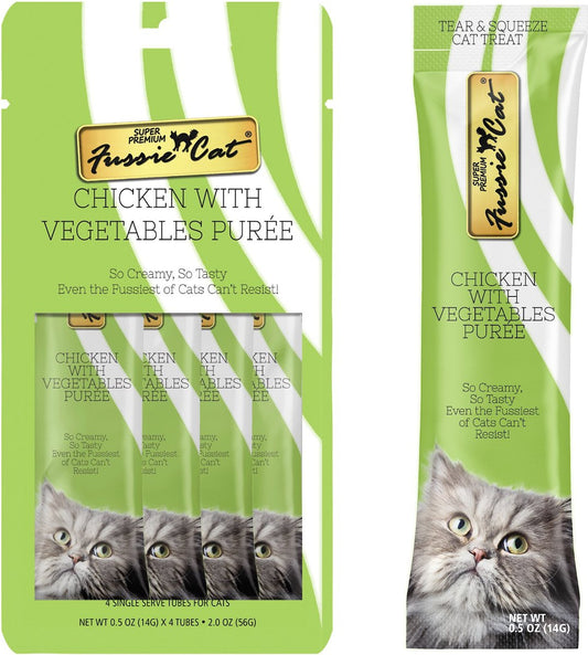 Fussie Cat Chicken with Vegetables Puree Lickable Cat Treats (0.5oz *4pk)