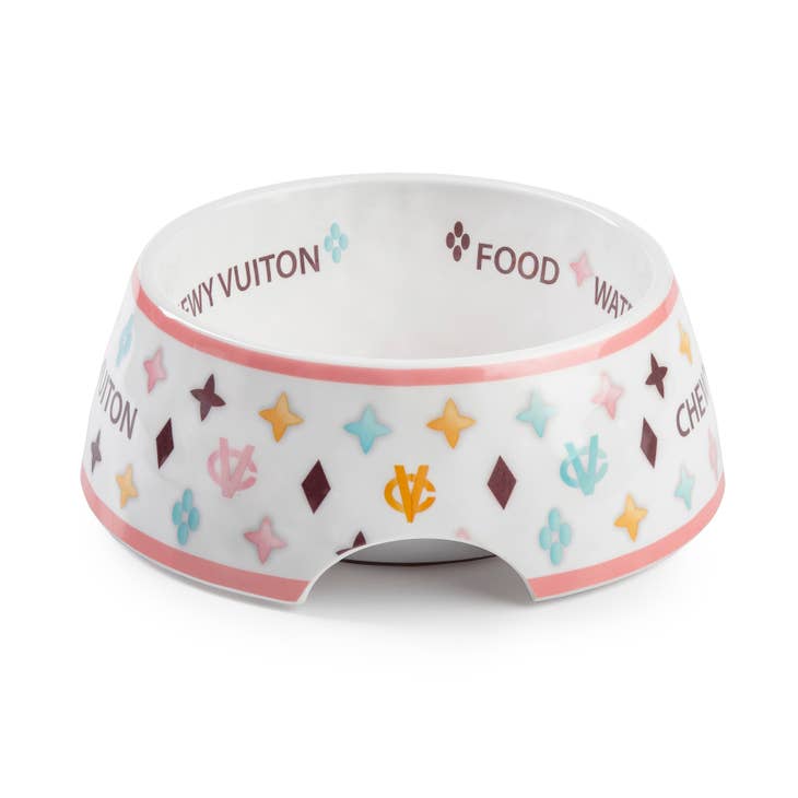 White Chewy Vuiton Dog Bowl - 3 Sizes