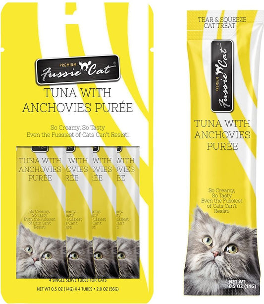 Fussie Cat Tuna Anchovies Puree Lickable Cat Treats (0.5oz *4pk)