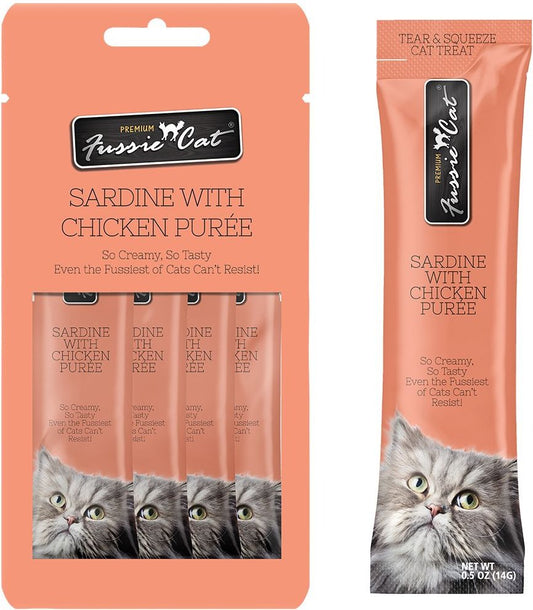 Fussie Cat Sardine & Chicken Puree Lickable Cat Treats (0.5oz *4pk)