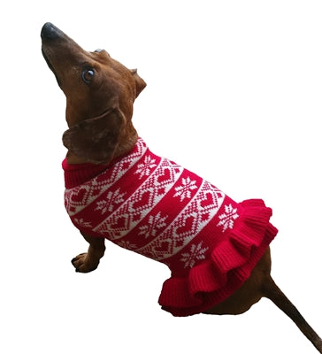 Hearts & Snowflakes Dog Sweater Dress