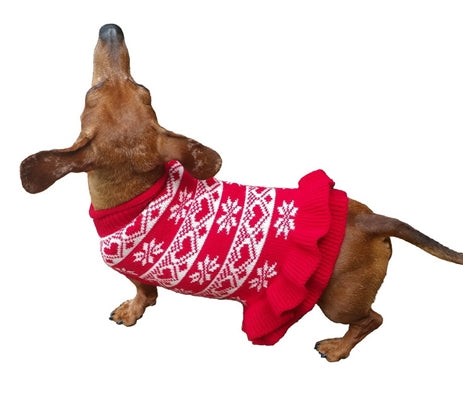 Hearts & Snowflakes Dog Sweater Dress