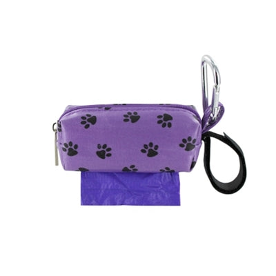Duffel Dog Poop Bag Holder with 1 Refill Roll - Purple Paw / Lavender