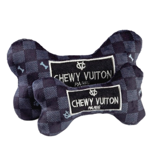 Black Checker Chewy Vuiton Bone Dog Toy