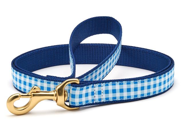 Blue Gingham Dog Lead