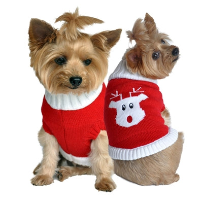 100% Combed Cotton Red Rudolph Holiday Dog Sweater