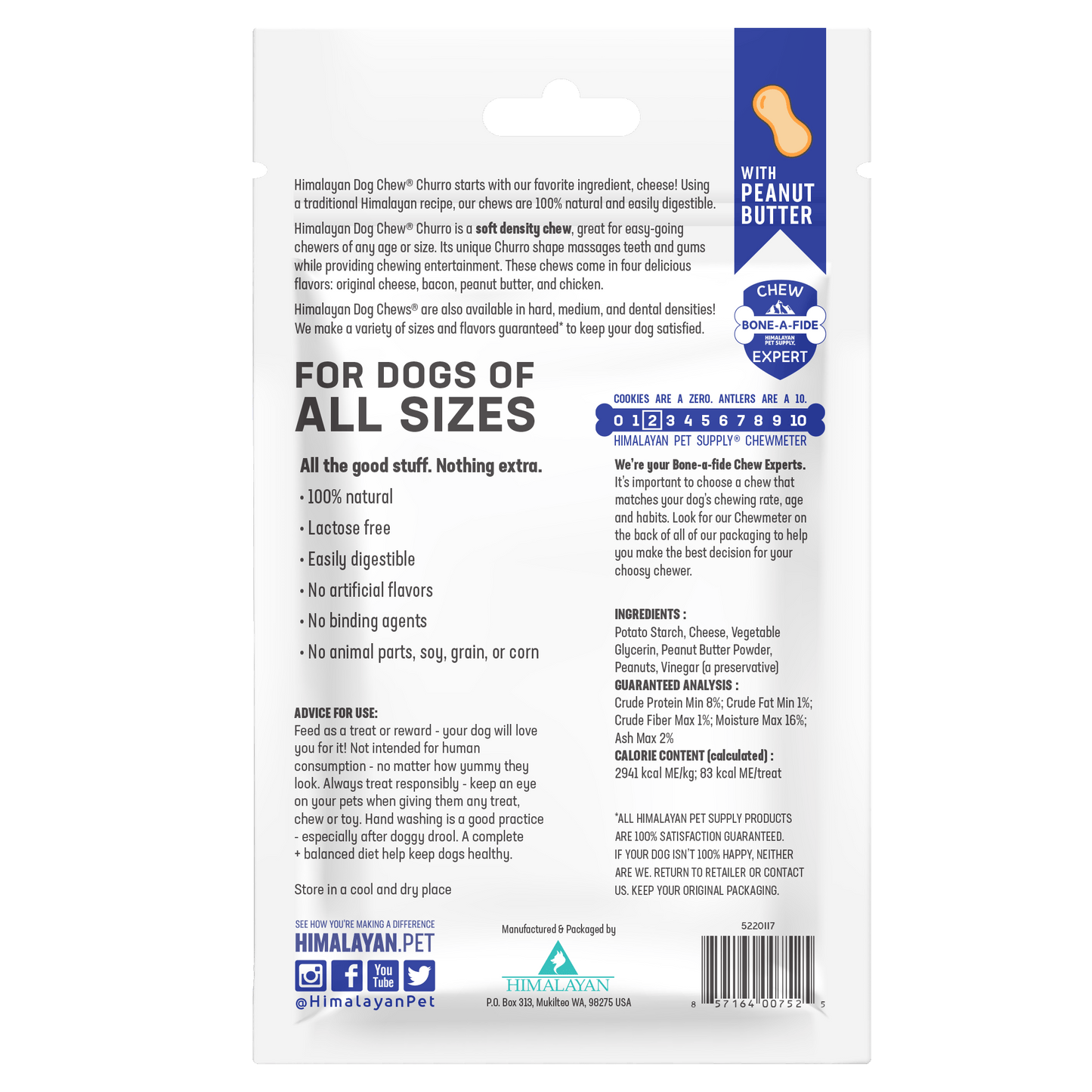 Himalayan Pet Supply Churro Chew Peanut Butter 4oz.