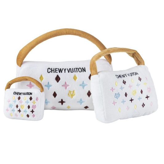 White Chewy Vuiton Purse Toy