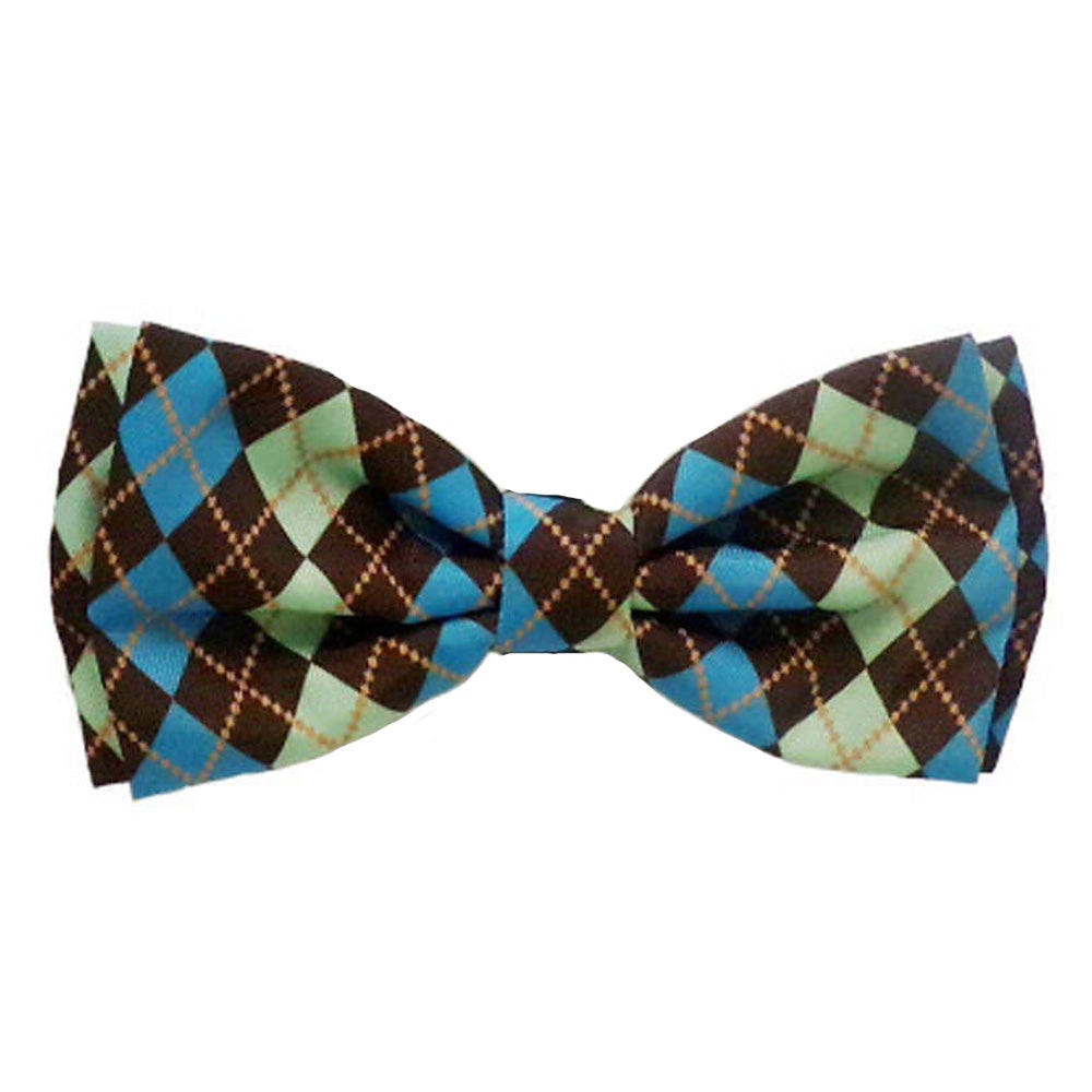 Teal Argyle Bow Tie