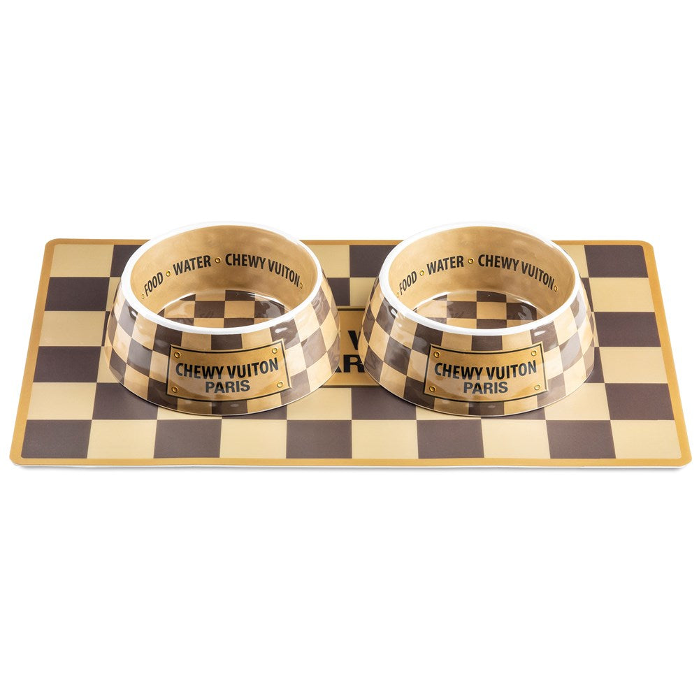 Checker Chewy Vuiton Bowl - 3 Sizes – Petshion Boutique
