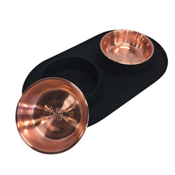 Messy Mutts Double Silicone Feeder Black/Copper