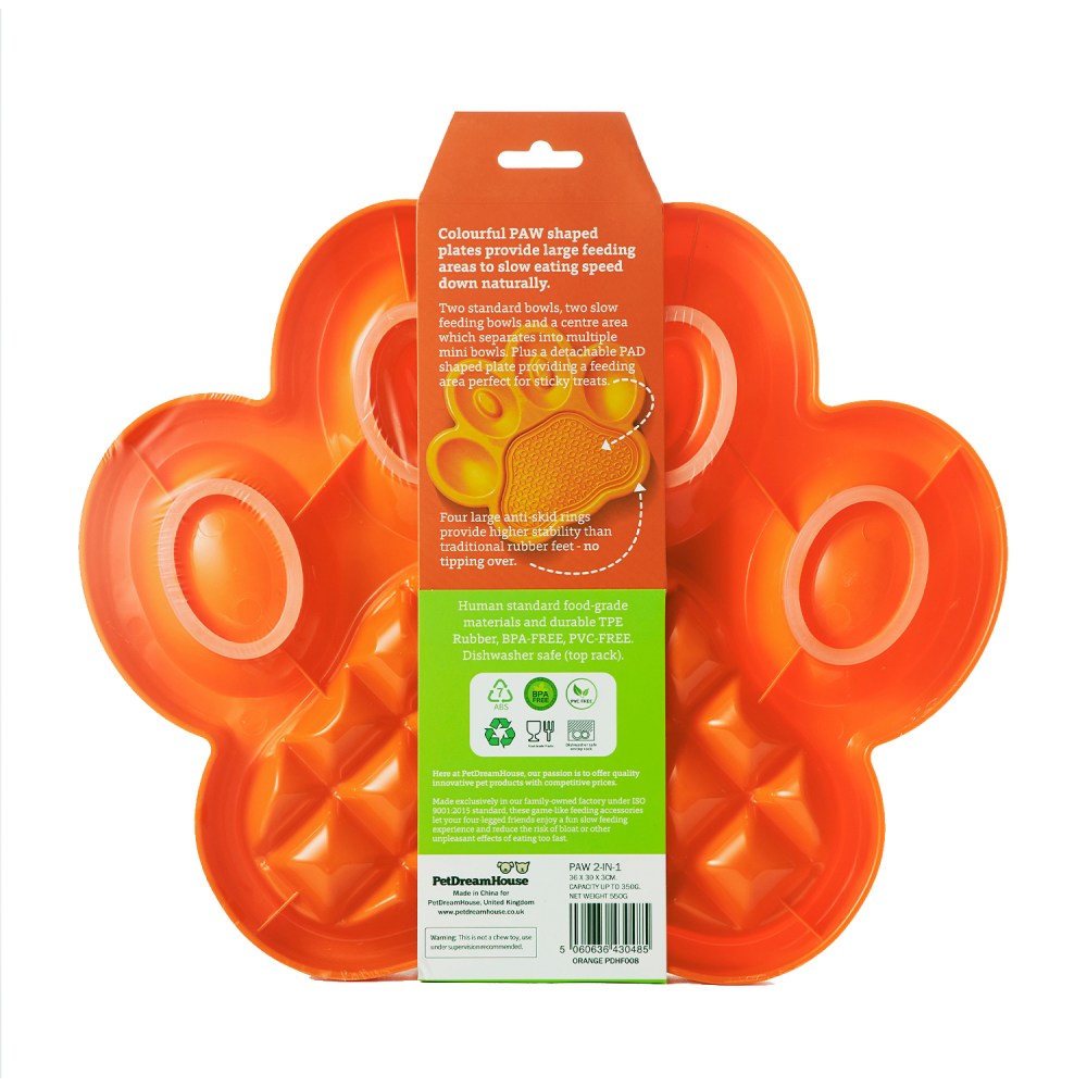 PAW 2-in-1 Lick Pad with Slow Feeder Plate – Orange