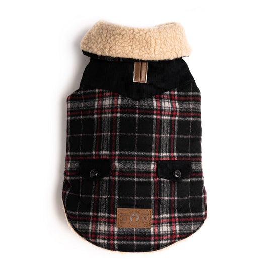 Black Wool Plaid Shearling Coat