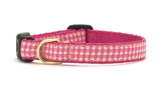 Pink Gingham Small Breed Dog Collar