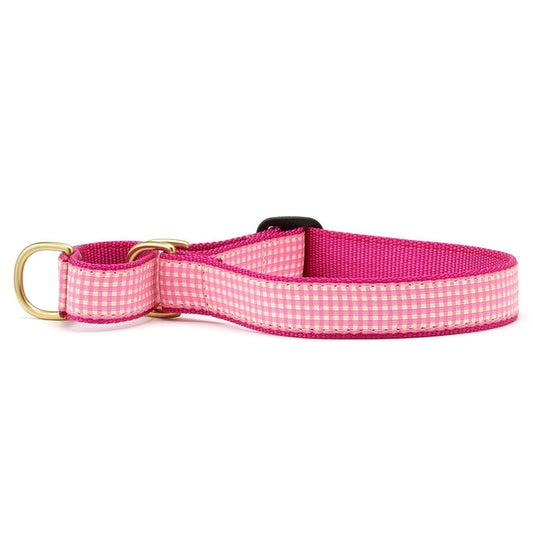 Pink Gingham Martingale Dog Collar