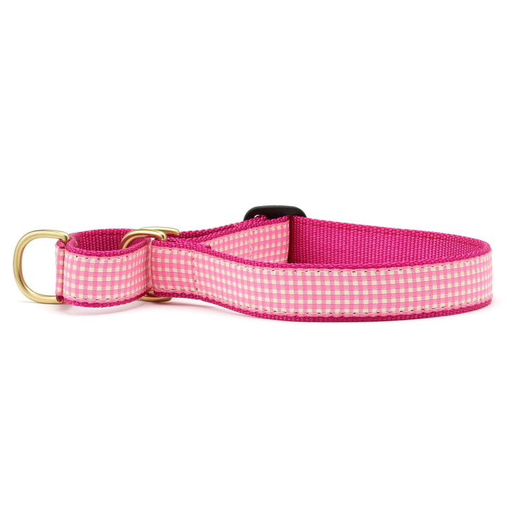 Pink Gingham Martingale Dog Collar