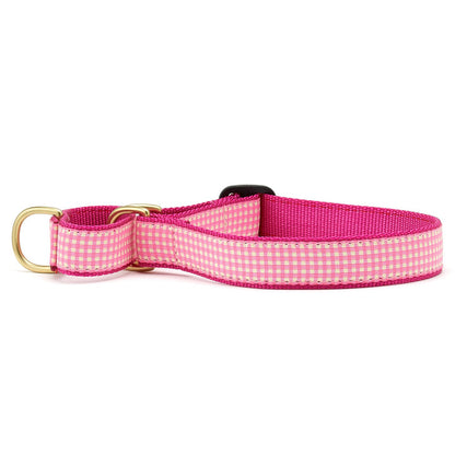 Pink Gingham Martingale Dog Collar
