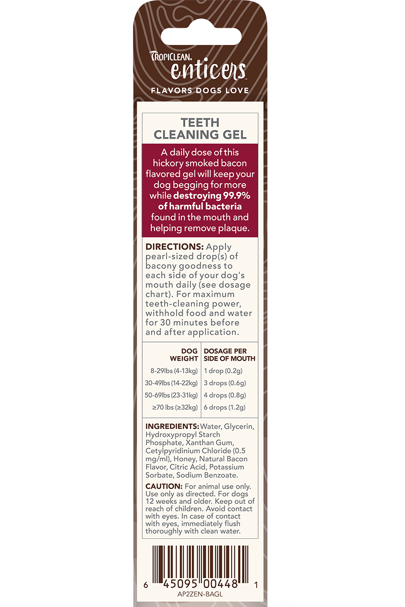 TropiClean Enticers Teeth Cleaning Gel – Hickory Smoked Bacon Flavor 2oz