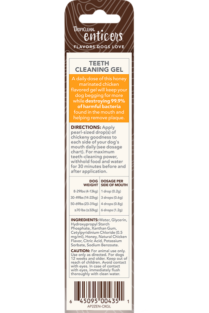TropiClean Enticers Teeth Cleaning Gel – Honey Marinated Chicken Flavor 2oz