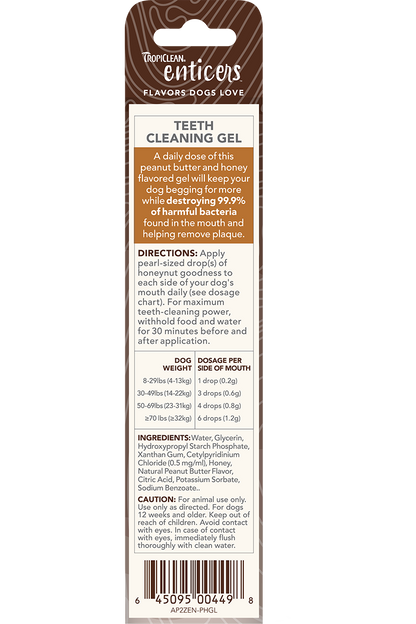 TropiClean Enticers Teeth Cleaning Gel – Peanut Butter & Honey Flavor 2oz