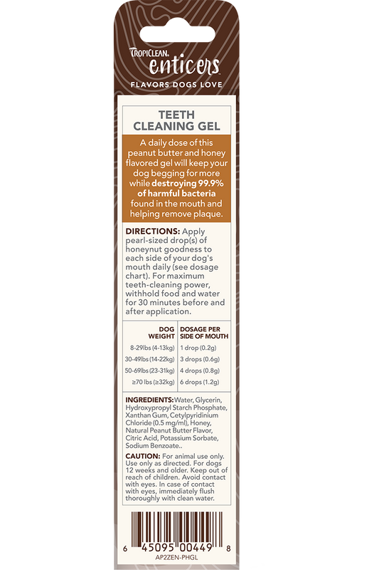 TropiClean Enticers Teeth Cleaning Gel – Peanut Butter & Honey Flavor 2oz