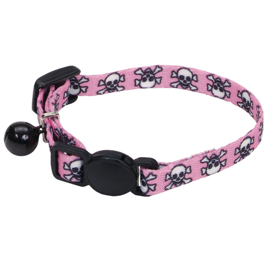 Adjustable Breakaway Kitten Collar Pink Skulls & Crossbones