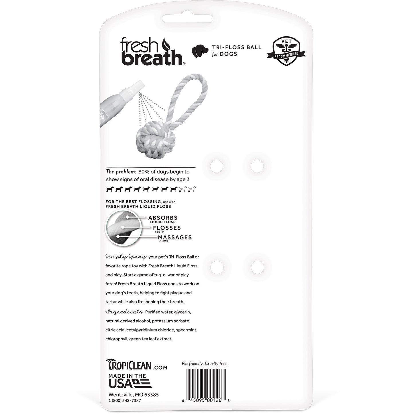 TropiClean Fresh Breath Tri-Floss Ball with Liquid Floss