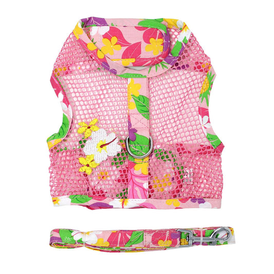 Cool Mesh Dog Harness with Leash - Pink Hawaiian Floral