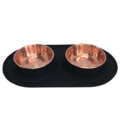 Messy Mutts Double Silicone Feeder Black/Copper