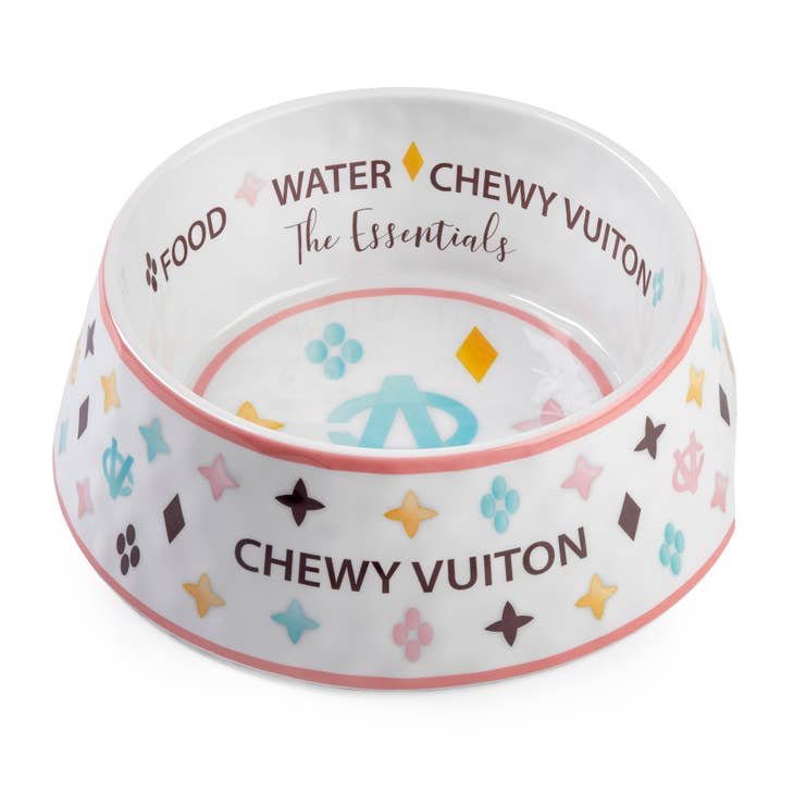 White Chewy Vuiton Dog Bowl - 3 Sizes