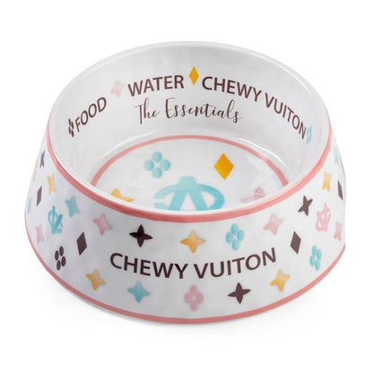 White Chewy Vuiton Dog Bowl - 3 Sizes