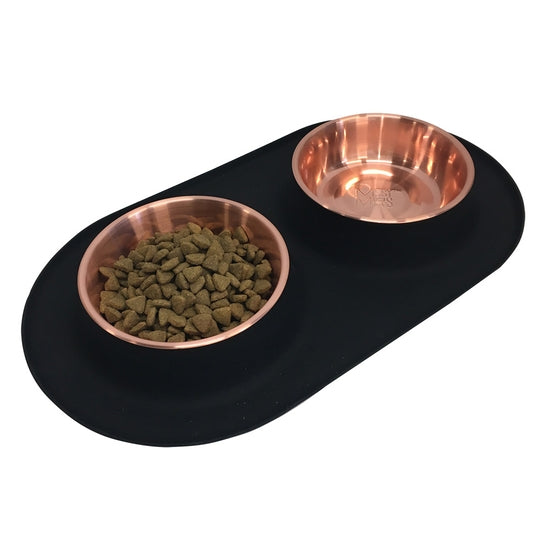 Messy Mutts Double Silicone Feeder Black/Copper