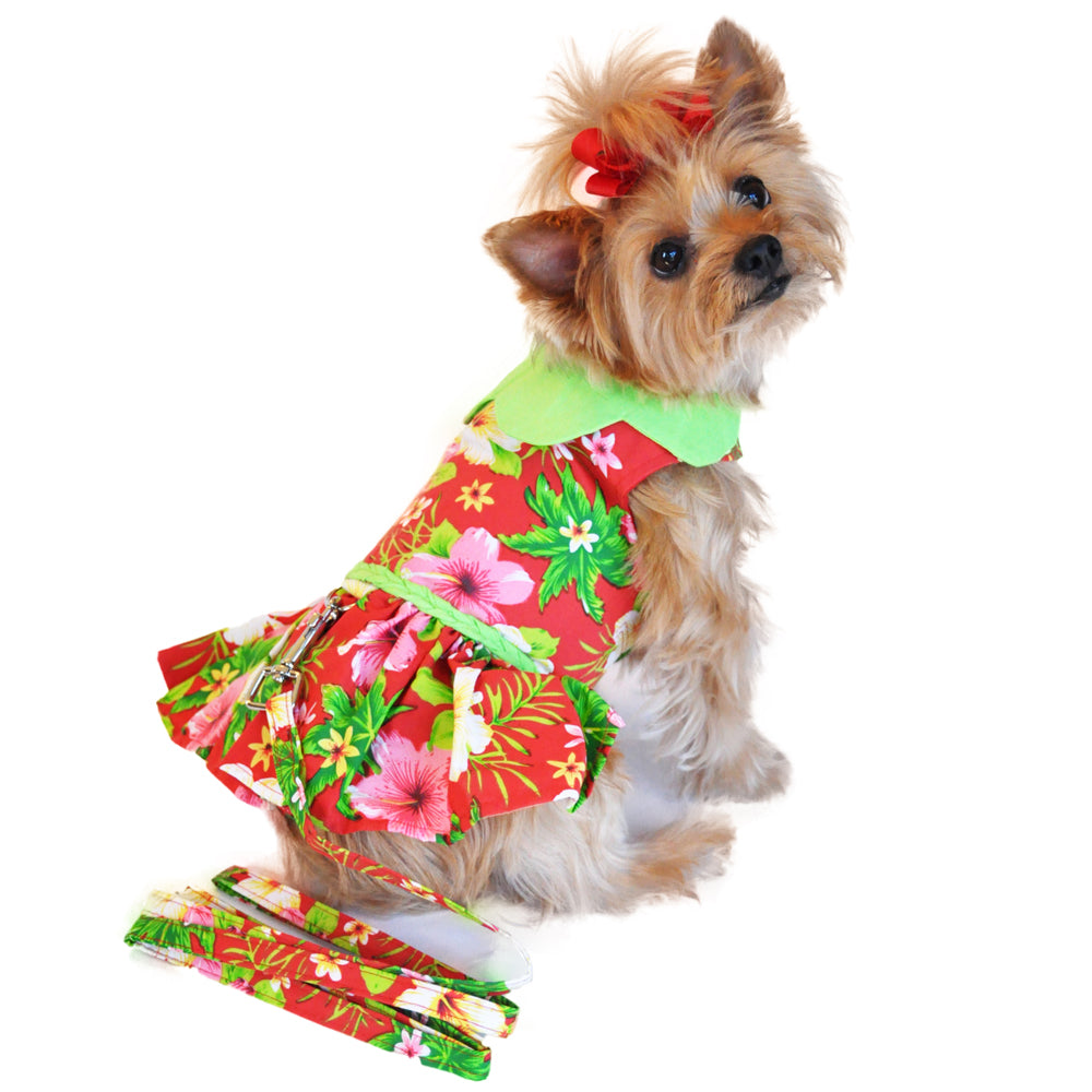 Hawaiian Red Hibiscus Designer Dog Dress