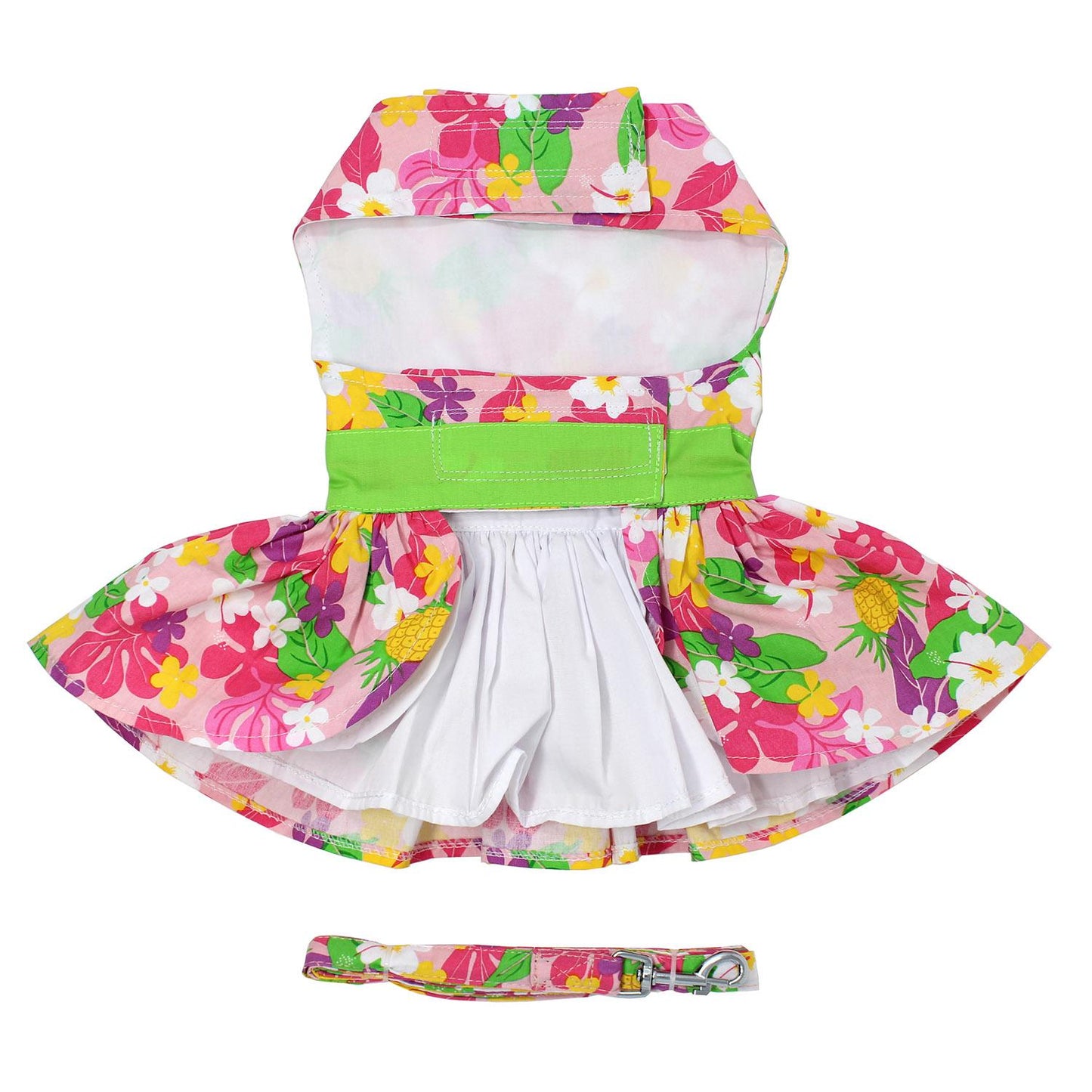 Pink Hawaiian Floral Dog Harness Dress with Matching Leash