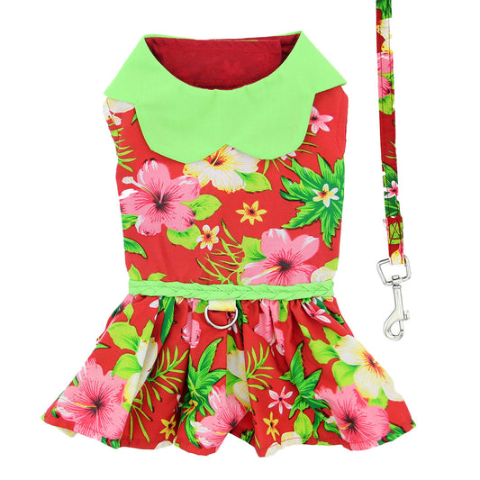 Hawaiian Red Hibiscus Designer Dog Dress