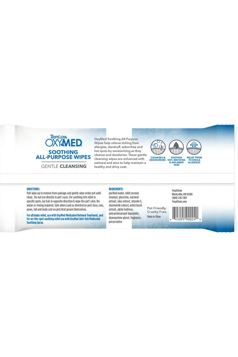 TropiClean OxyMed Soothing Pet Wipes 50ct Petshion Boutique